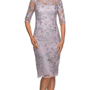 NWT La Femme 27895SC Embroidery Cocktail Dress Purple Size 4